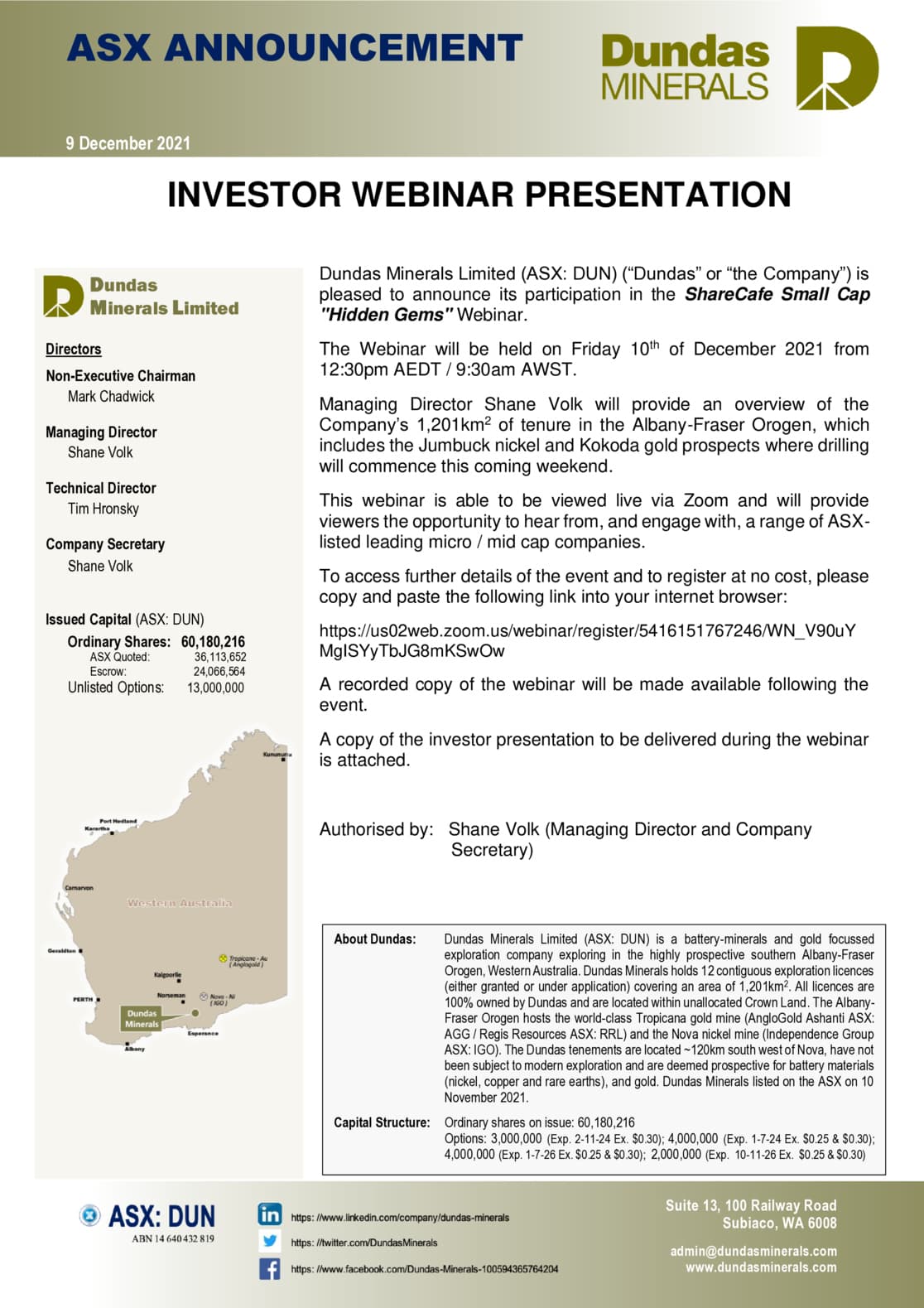 Dundas Minerals Investor Webinar Presentation - ShareCafe