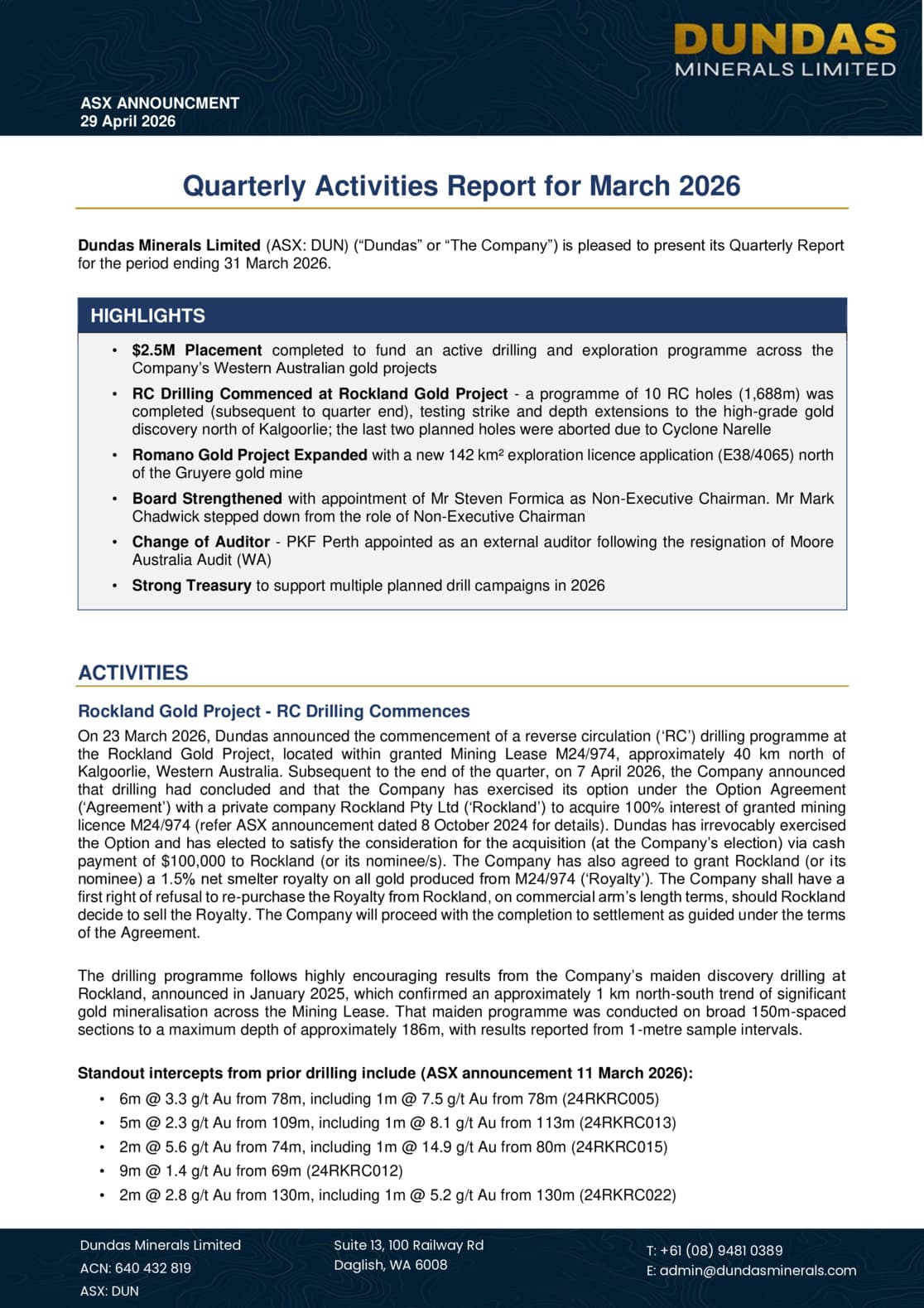 Quarterly Activities and Cashflow Report - March 2026
